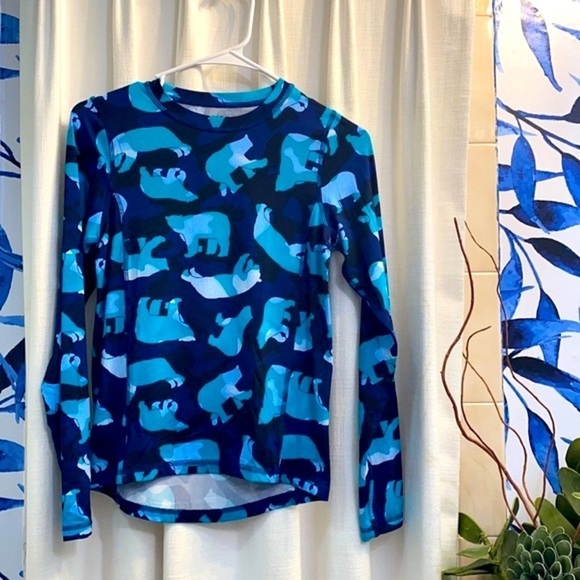 Children’s Lands’ End Polyester & Spandex Blue Polar Bear Rash Guard Shirt Sz M - Picture 1 of 7